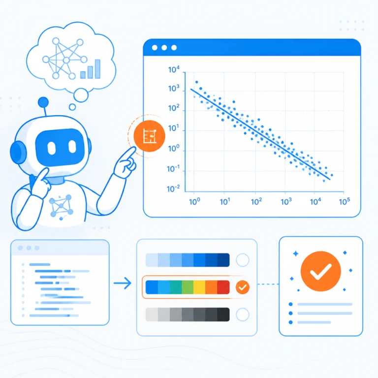 Claude Code демонстрирует аналитическое мышление: /dataviz самостоятельно выбирает лог-ось и валидирует цвета